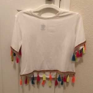 White crop top with colorful Tassels.. Small